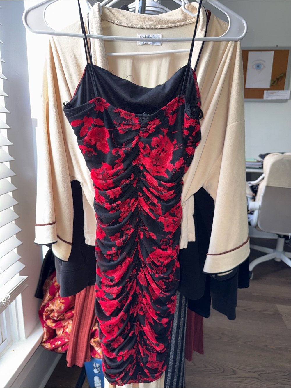 Red Floral Ruched Slip Dress - Picture 2 of 8